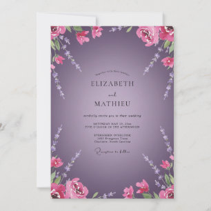 Convite Casamento com Ramalhete Pintado de Violeta Profund