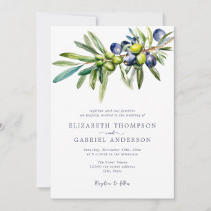 Convite Casamento com Ramo de Oliveira Italiano Mediterrân