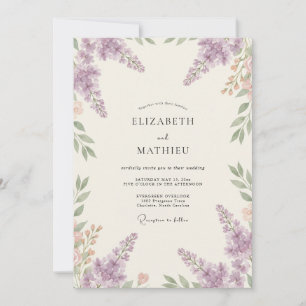 Convite Casamento com Ramo de Wisteria Violeta