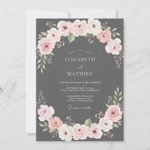 Convite Casamento com Ranúnculo Charcoal Blush e Eucalipto
