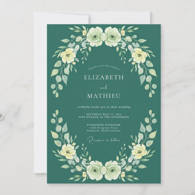 Convite Casamento com Ranúnculo Creme e Eucalipto Azul Esc (Frente)