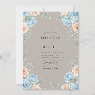 Convite Casamento com Ranúnculo de Eucalipto Azul-Taupe