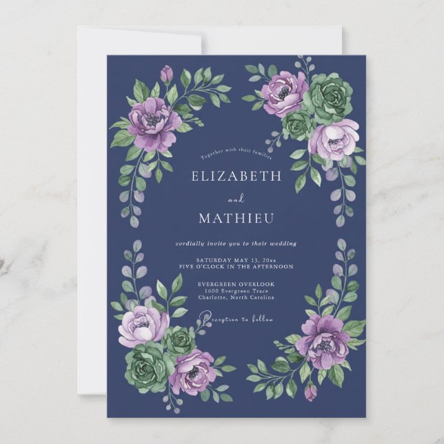 Convite Casamento com Ranúnculo de Lavanda Índigo e Eucali (Frente)