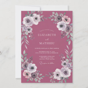 Convite Casamento com Ranúnculo Folhoso Roxo