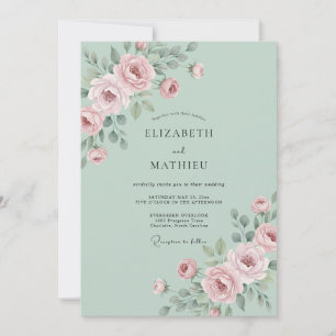 Convite Casamento com Ranúnculo Pastel Menta Cinza Eucalip