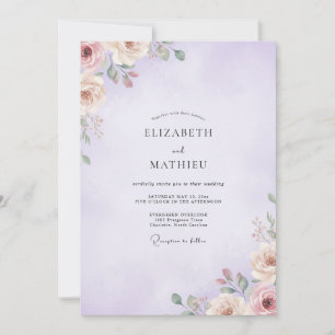 Convite Casamento com Ranúnculo Salvia Roxo Desbotado