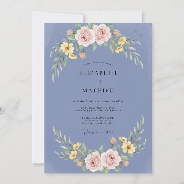 Convite Casamento com Ranunculus Azul-Violeta e Eucalipto  (Frente)