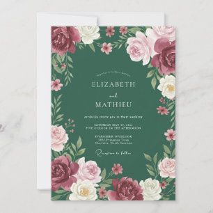 Convite Casamento com Ranunculus de Ameixa Carmesim e Euca