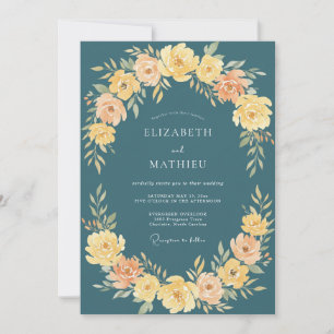 Convite Casamento com Ranunculus Eucalipto Amarelo Azul-Ve