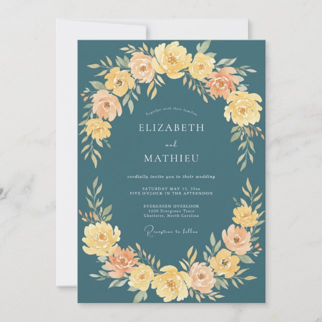 Convite Casamento com Ranunculus Eucalipto Amarelo Azul-Ve (Frente)