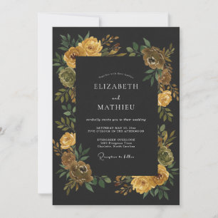 Convite Casamento com Ranunculus Eucalipto Amarelo Carvão