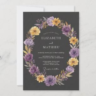 Convite Casamento com Ranunculus Eucalipto Ametista Carvão