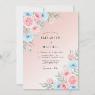 Convite Casamento com Ranunculus Eucalipto Azul Bege