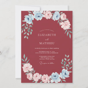 Convite Casamento com Ranunculus Eucalipto Azul Escuro