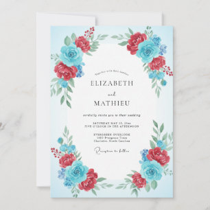 Convite Casamento com Ranunculus Eucalipto Azul Rubi