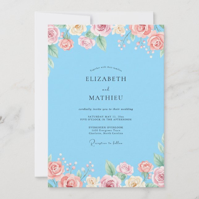 Convite Casamento com Ranunculus Eucalipto Céu Bege (Frente)