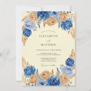 Convite Casamento com Ranunculus Eucalipto em Azul Azure e
