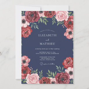 Convite Casamento com Ranunculus Eucalipto Lousa Vinho