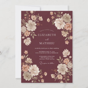 Convite Casamento com Ranunculus Eucalipto Merlot