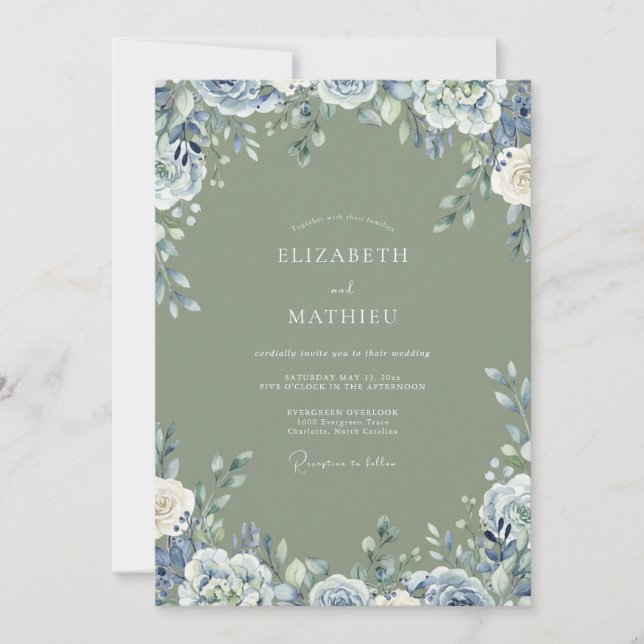 Convite Casamento com Ranunculus Eucalipto Olive Slate (Frente)