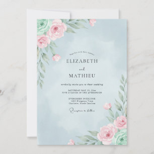 Convite Casamento com Ranunculus Eucalipto Rosa no Céu