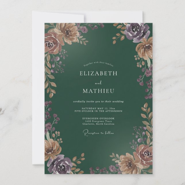 Convite Casamento com Ranunculus Eucalipto Roxo Sujo de Fl (Frente)
