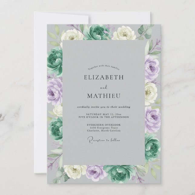 Convite Casamento com Ranunculus Eucalipto Teal Lavanda (Frente)