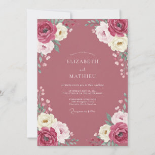 Convite Casamento com Ranunculus Eucalipto Vinho Empoeirad