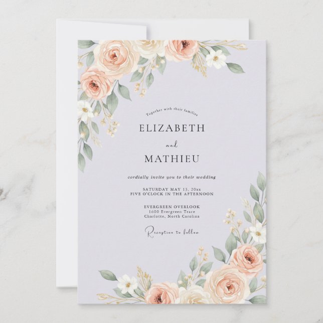 Convite Casamento com Ranunculus Eucalipto Violeta Pálido (Frente)