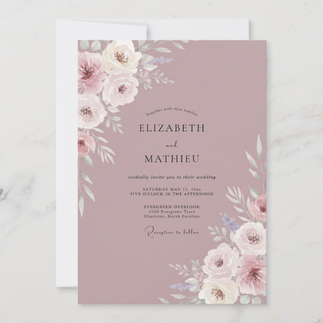 Convite Casamento com Ranunculus Eucalyptus em Tom de Blus (Frente)