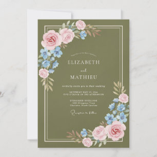 Convite Casamento com Ranunculus Eucalyptus Oliva Rosa
