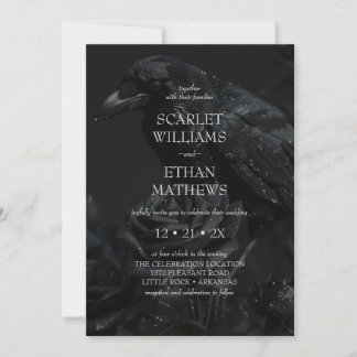 Convite Casamento com Raven e Rosa preto gótico