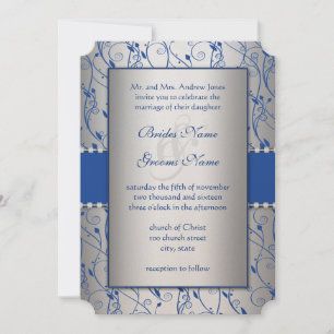 Convite Casamento com Redemoinho Azul Real Prata