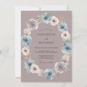 Convite Casamento com Redemoinho Floral Azul Empoeirado