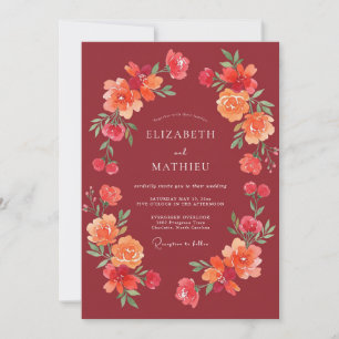 Convite Casamento com Redemoinho Floral Borgonha