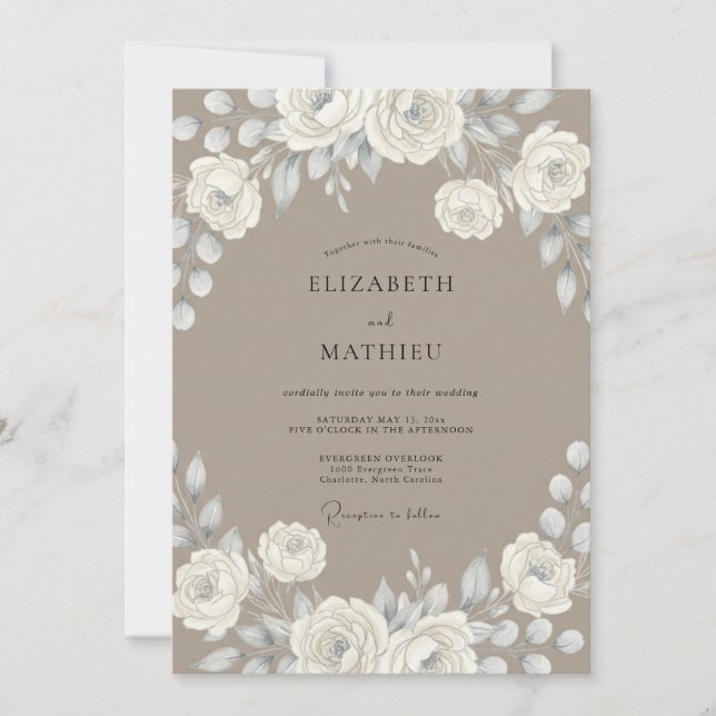 Convite Casamento com Redemoinho Floral Creme (Frente)