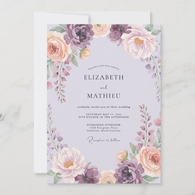 Convite Casamento com Redemoinho Floral de Lavanda (Frente)