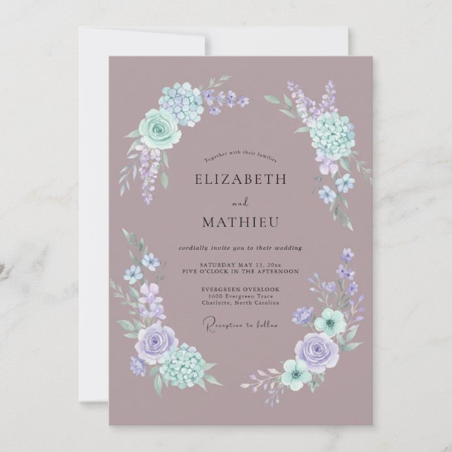 Convite Casamento com Redemoinho Floral Malva (Frente)
