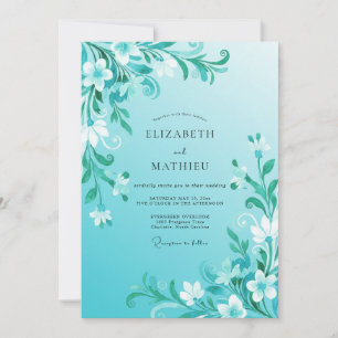 Convite Casamento com Redemoinho Floral Turquesa