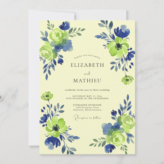 Convite Casamento com Redemoinho Floral Verde Lima (Frente)