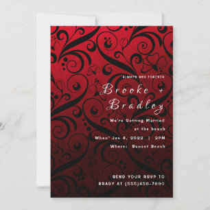 Convite Casamento com redemoinho floral vermelho e preto