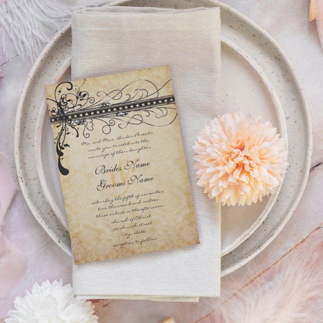 Convite Casamento com Redemoinhos Elegantes e Funky Preto (Criador carregado)