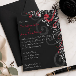 Convite Casamento com Redemoinhos em Preto, Branco e Verme