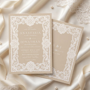 Convite Casamento com Renda Branca Vintage