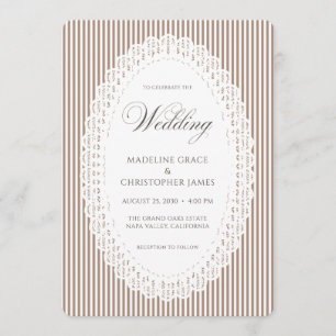 Convite Casamento com Renda Listrada Marrom Mocha