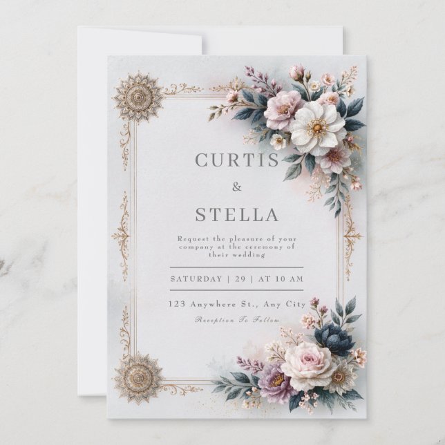 Convite Casamento com Renda Marfim e Rubor (Frente)