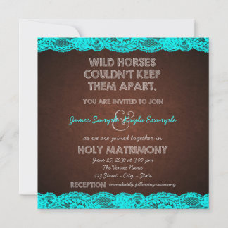 Convite Casamento com Renda Marrom Antigo e Azul Turquesa