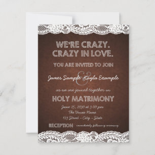 Convite Casamento com Renda Marrom e Branco Rústico