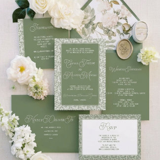 Convite Casamento com Renda Oliva de Dinheiro Antigo
