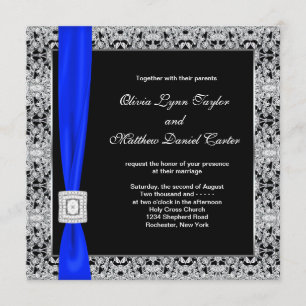 Convite Casamento com Renda Preta Azul Royal